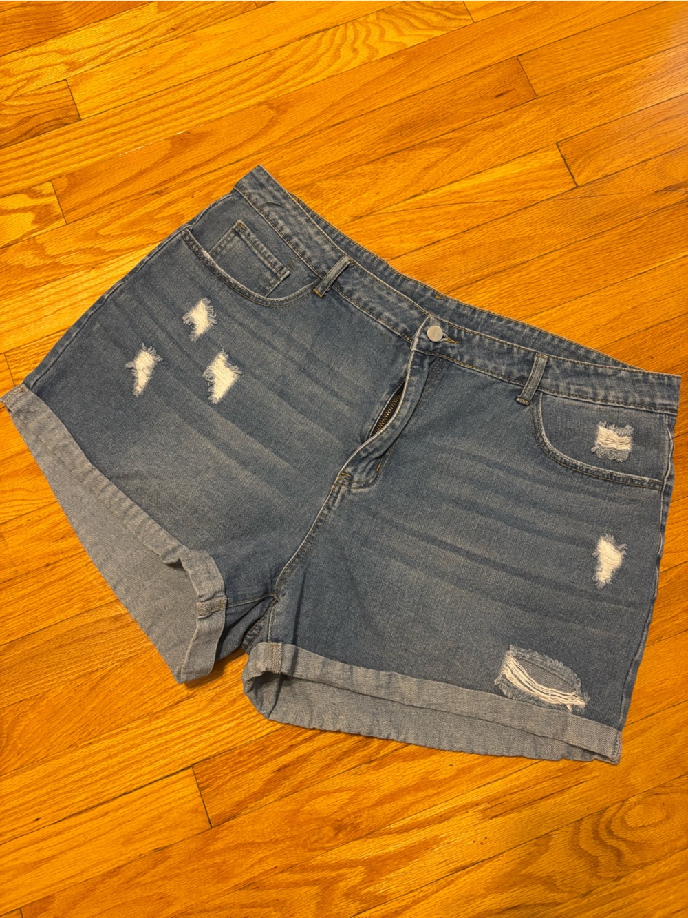 SHEIN Blue Distressed Cuffed Denim Shorts